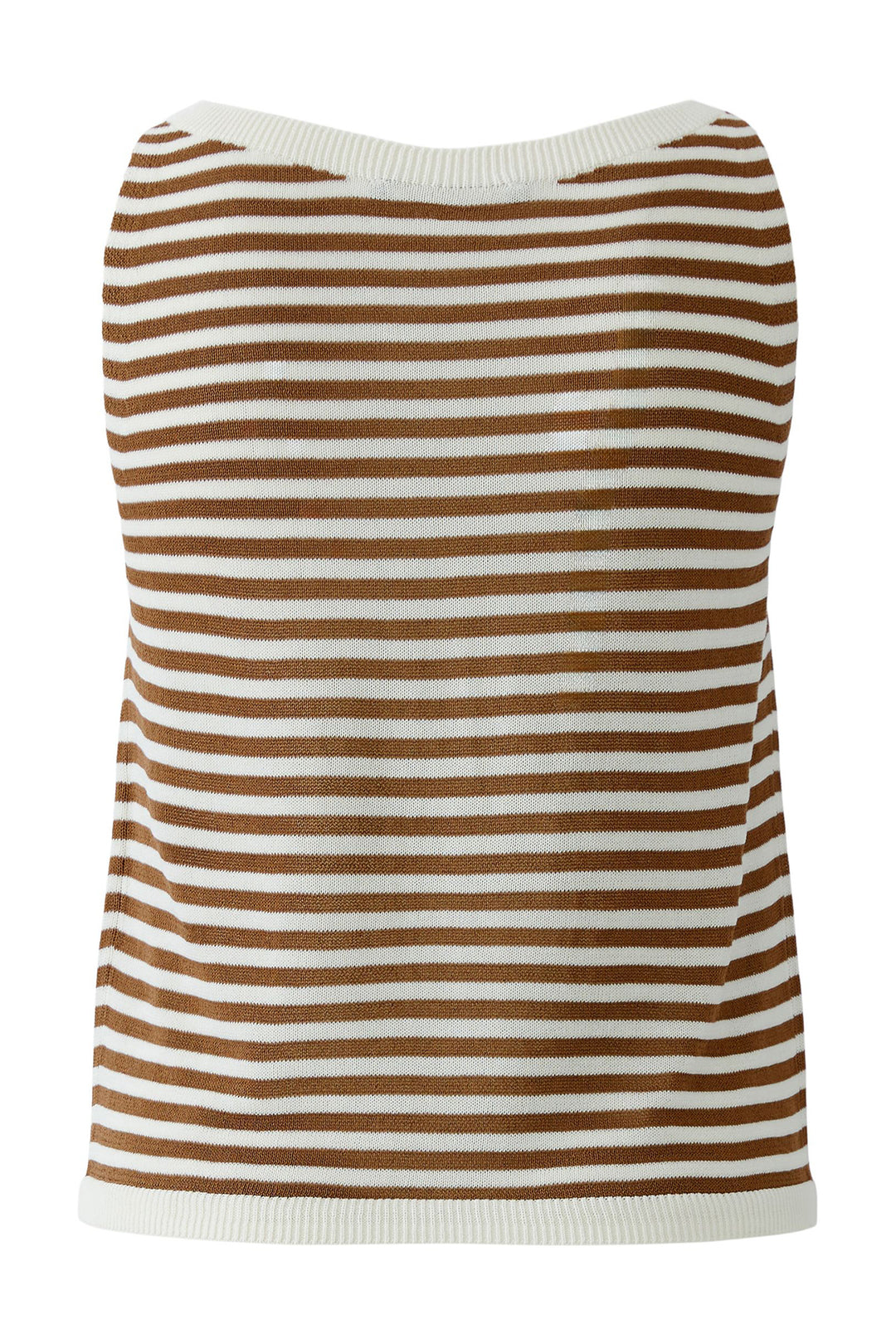 Oui 97280 White Brown Stripe Knitted Sleeveless Top