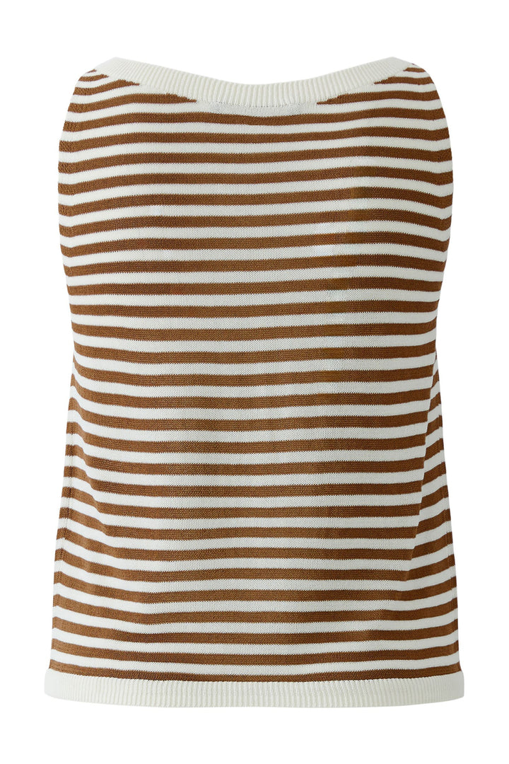 Oui 97280 White Brown Stripe Knitted Sleeveless Top