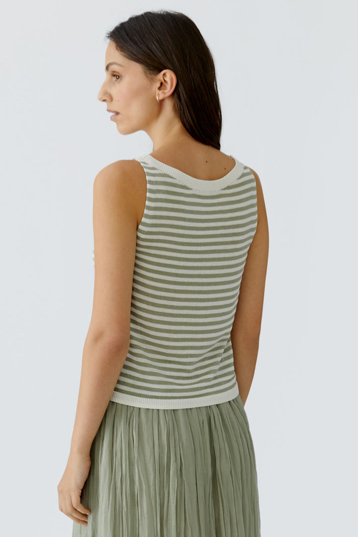Oui 97280 White Green Stripe Knitted Sleeveless Top