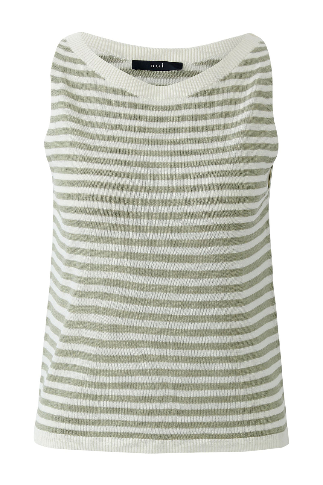 Oui 97280 White Green Stripe Knitted Sleeveless Top