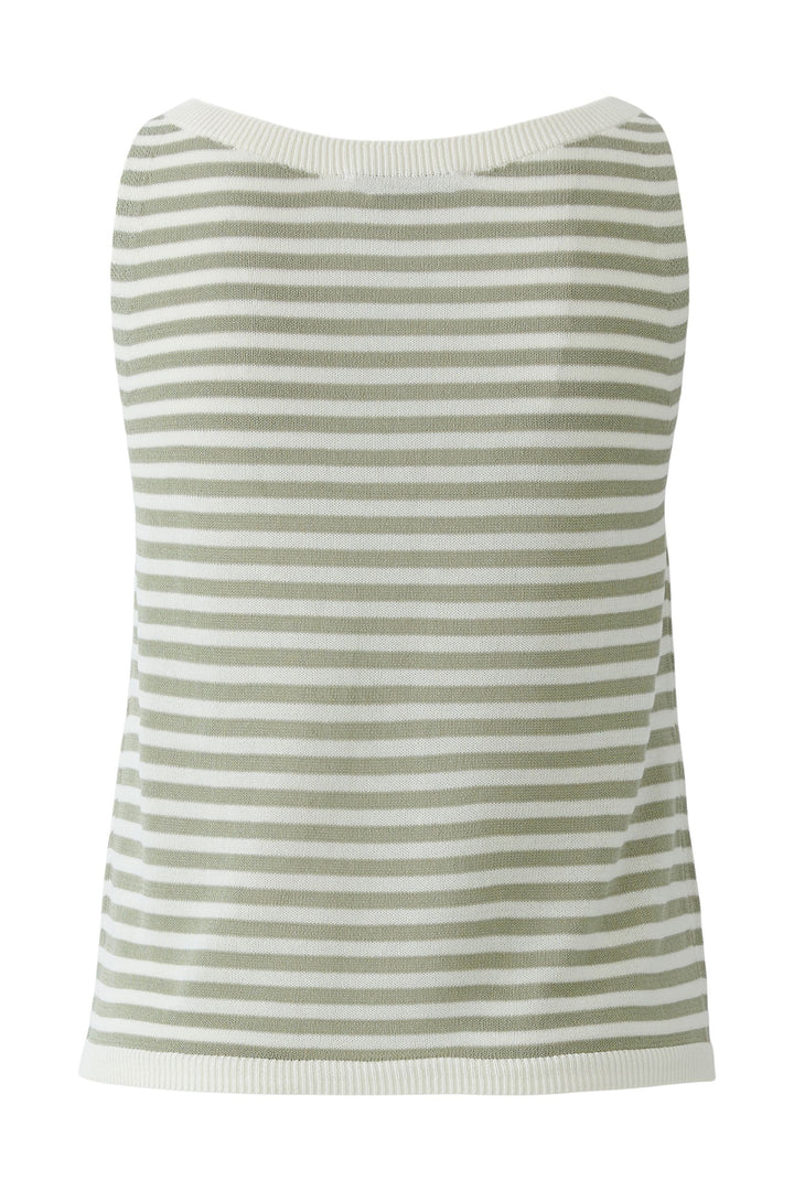 Oui 97280 White Green Stripe Knitted Sleeveless Top