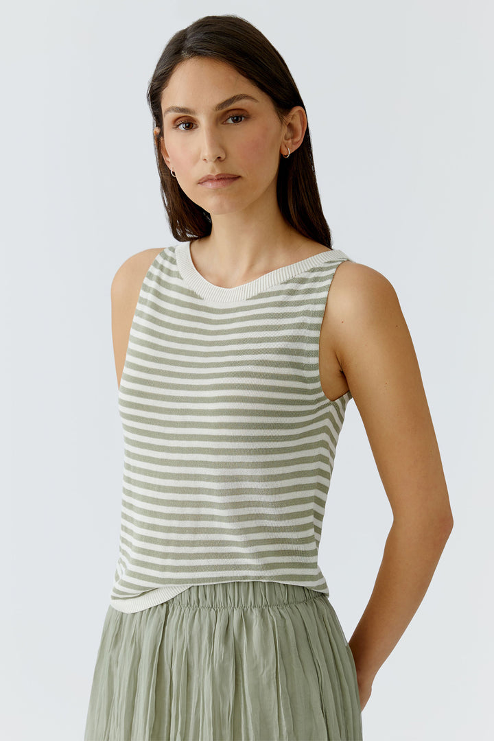 Oui 97280 White Green Stripe Knitted Sleeveless Top