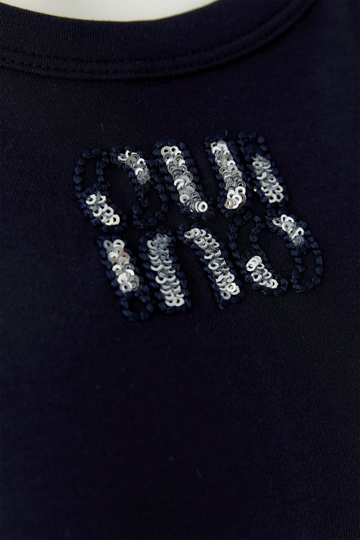 Oui 97284 Optic Dark Blue Oui Motif Vest Tank Top, sequin motif detail