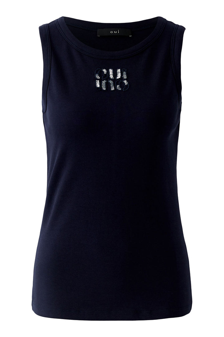 Oui 97284 Optic Dark Blue Oui Motif Vest Tank Top, front view