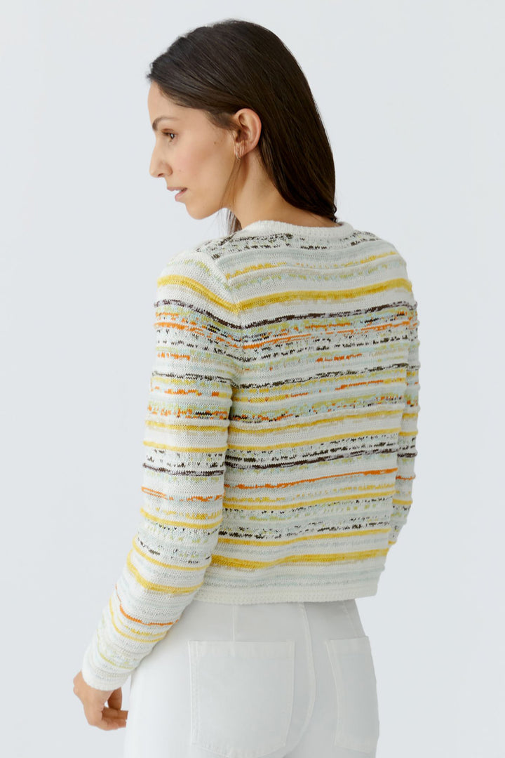 Oui 97327 White Yellow Stripe Cardigan
