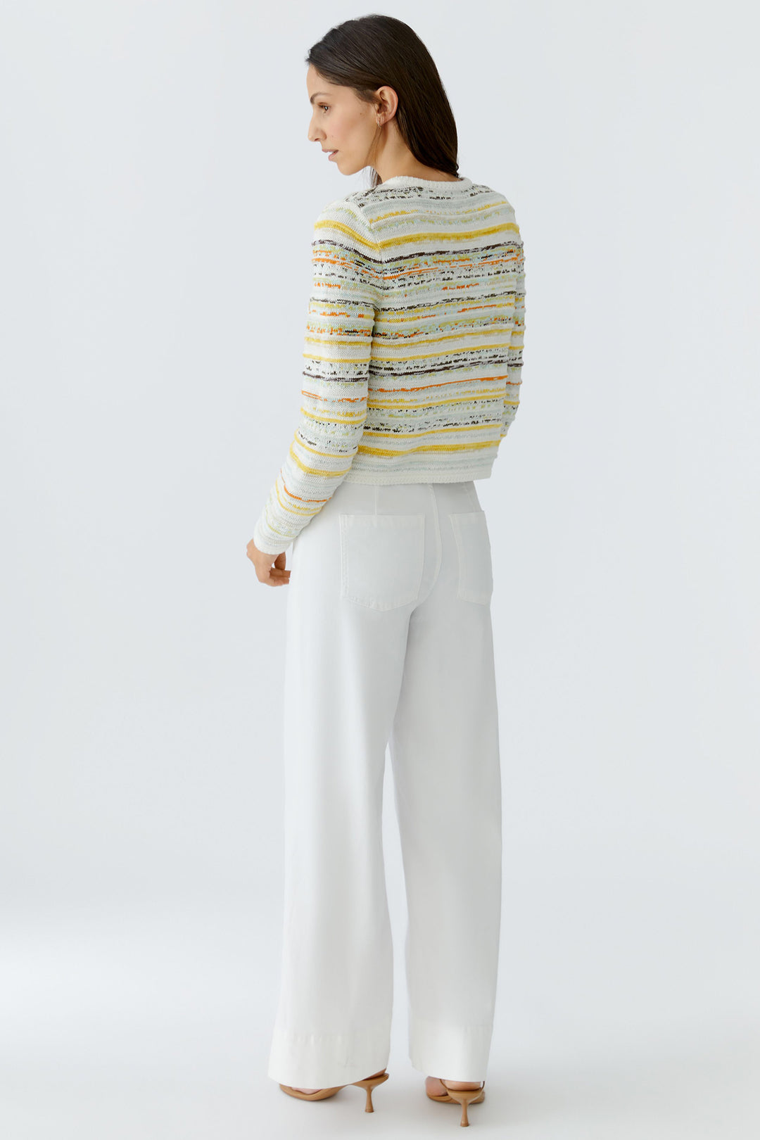 Oui 97327 White Yellow Stripe Cardigan