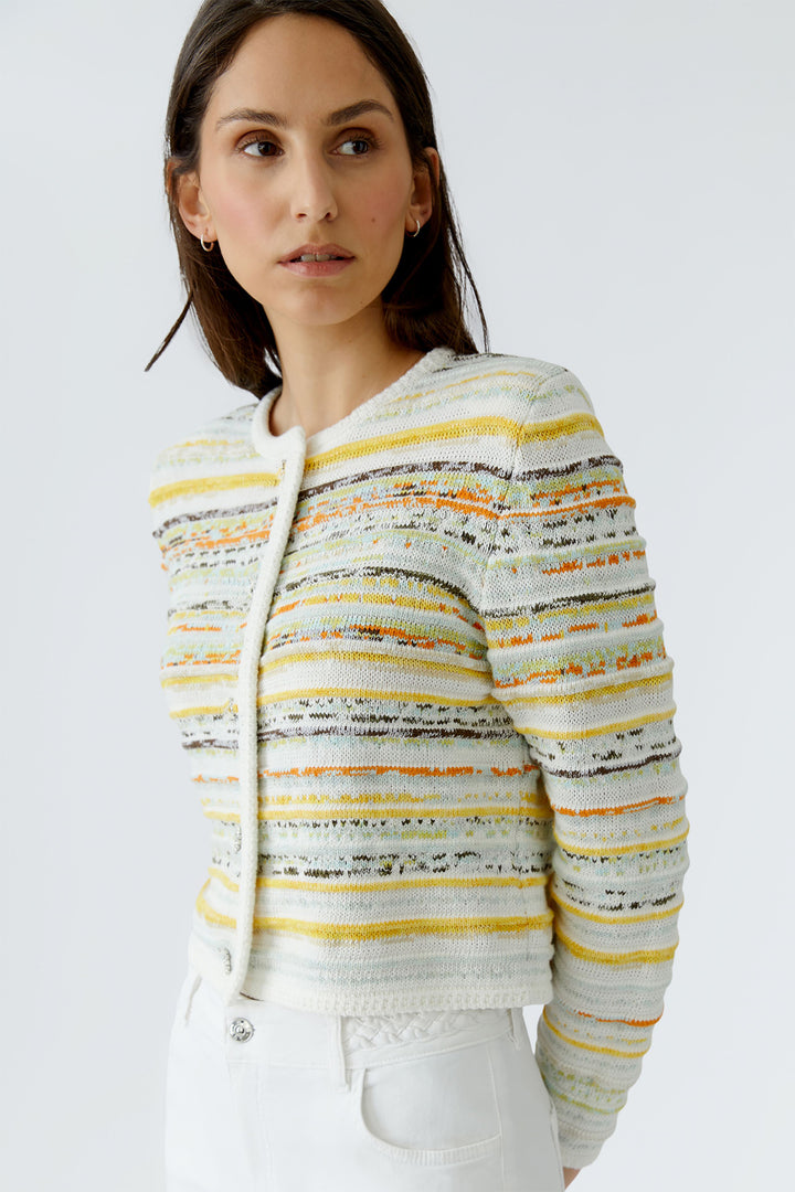 Oui 97327 White Yellow Stripe Cardigan
