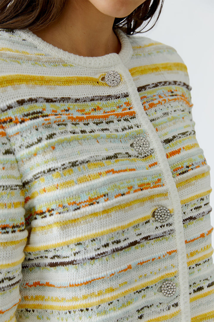 Oui 97327 White Yellow Stripe Cardigan