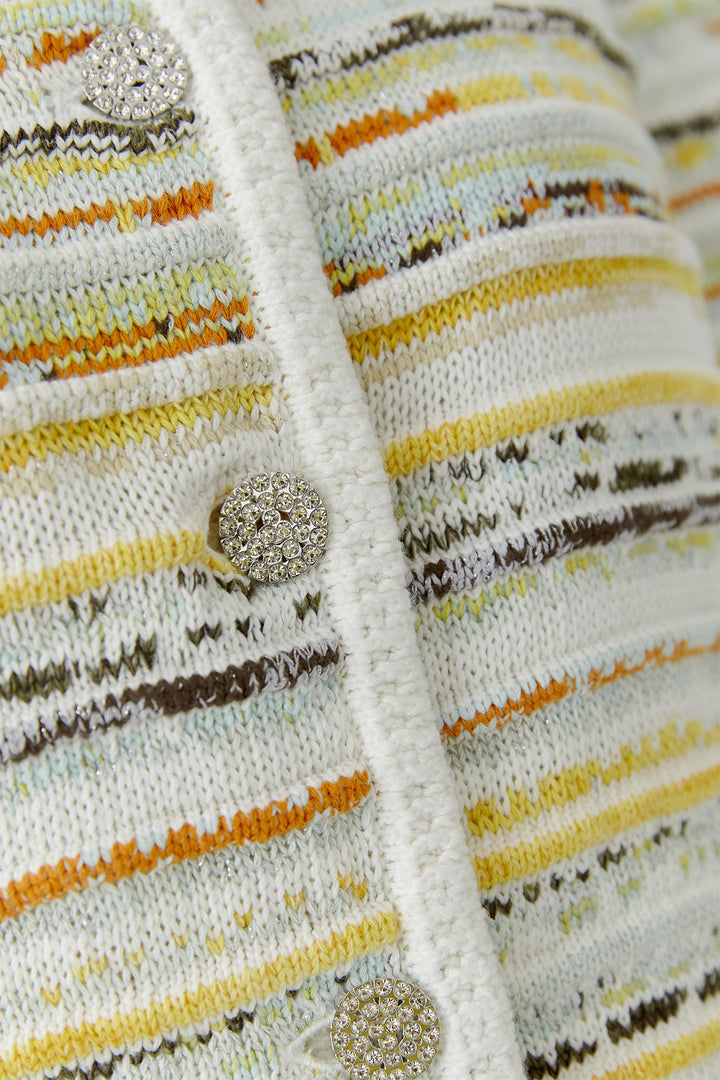 Oui 97327 White Yellow Stripe Cardigan