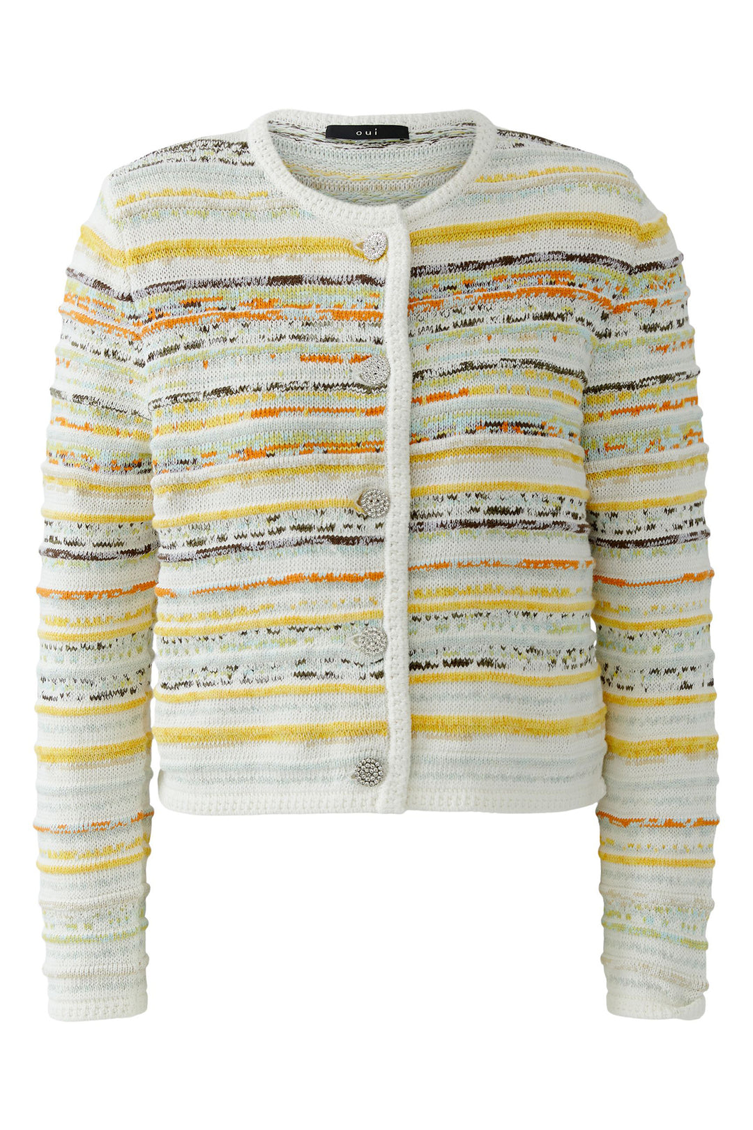 Oui 97327 White Yellow Stripe Cardigan