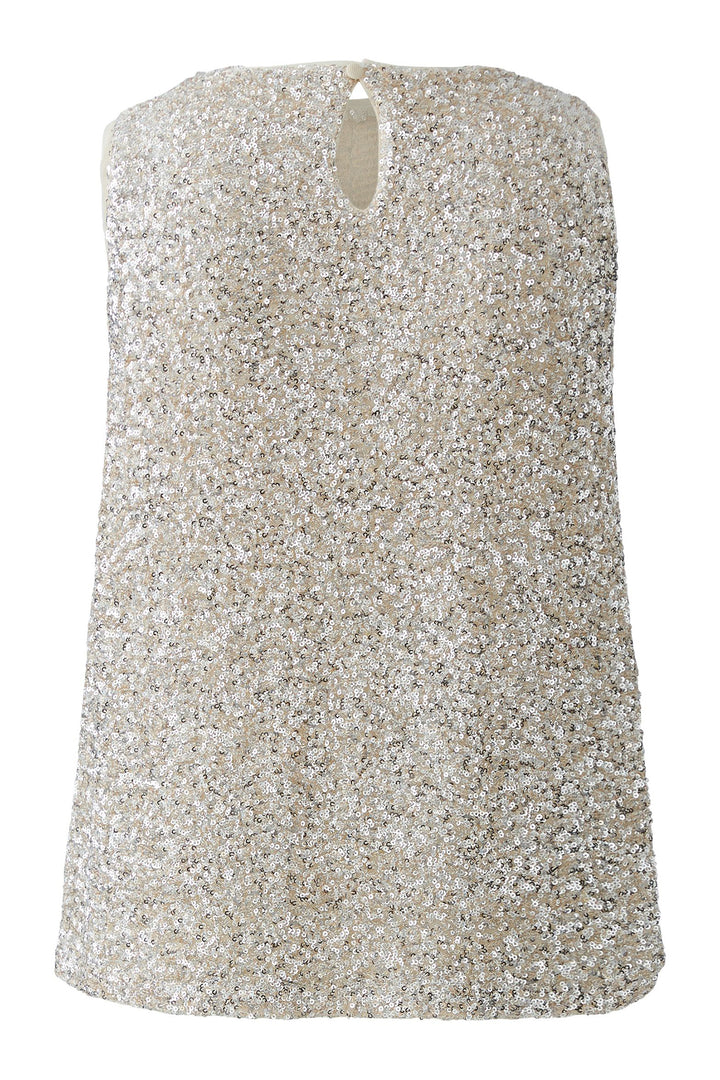 Oui 97462 Silver White Sleeveless Sequin Top