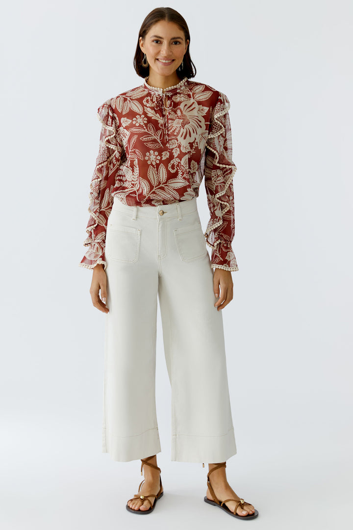 Oui 97480 Offwhite Wide Leg Cropped Jeans