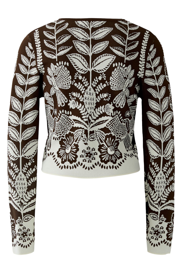 Oui 97486 Dark Brown Cardigan - Leaf Pattern