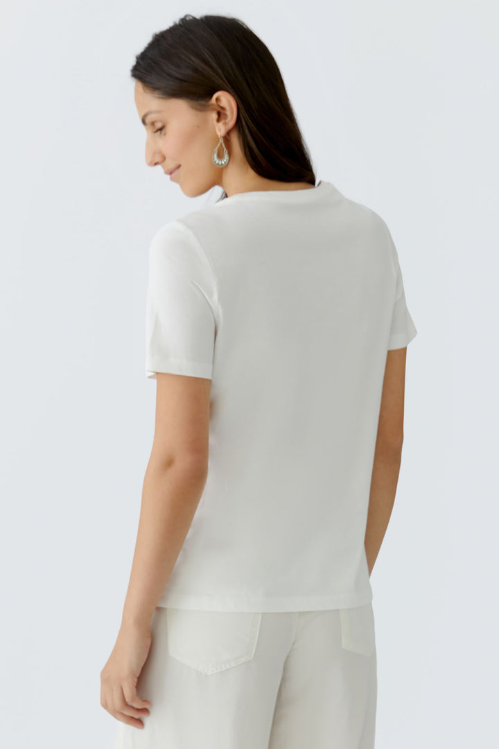 Oui 97514 White Cloud Dancer Beaded Motif T-Shirt