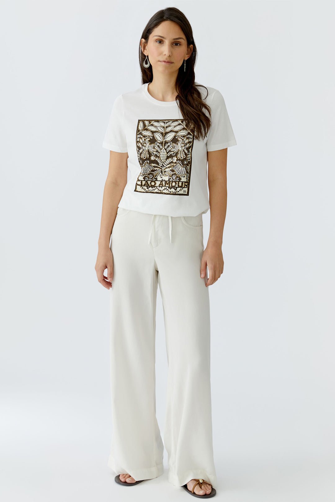 Oui 97514 White Cloud Dancer Beaded Motif T-Shirt