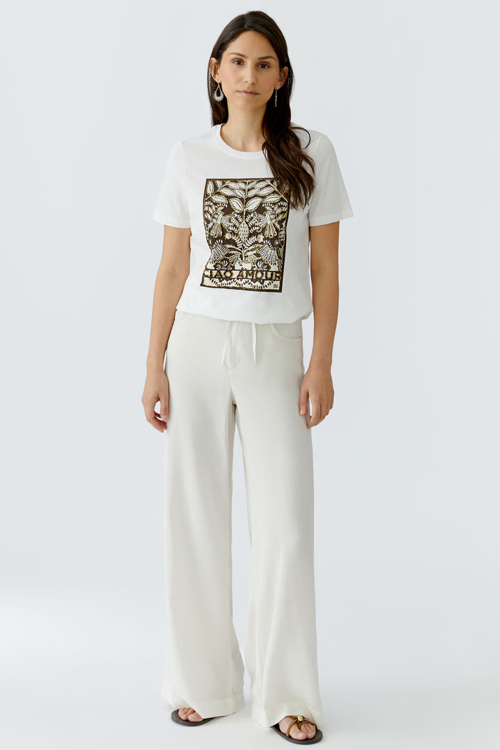 Oui 97514 White Cloud Dancer Beaded Motif T-Shirt