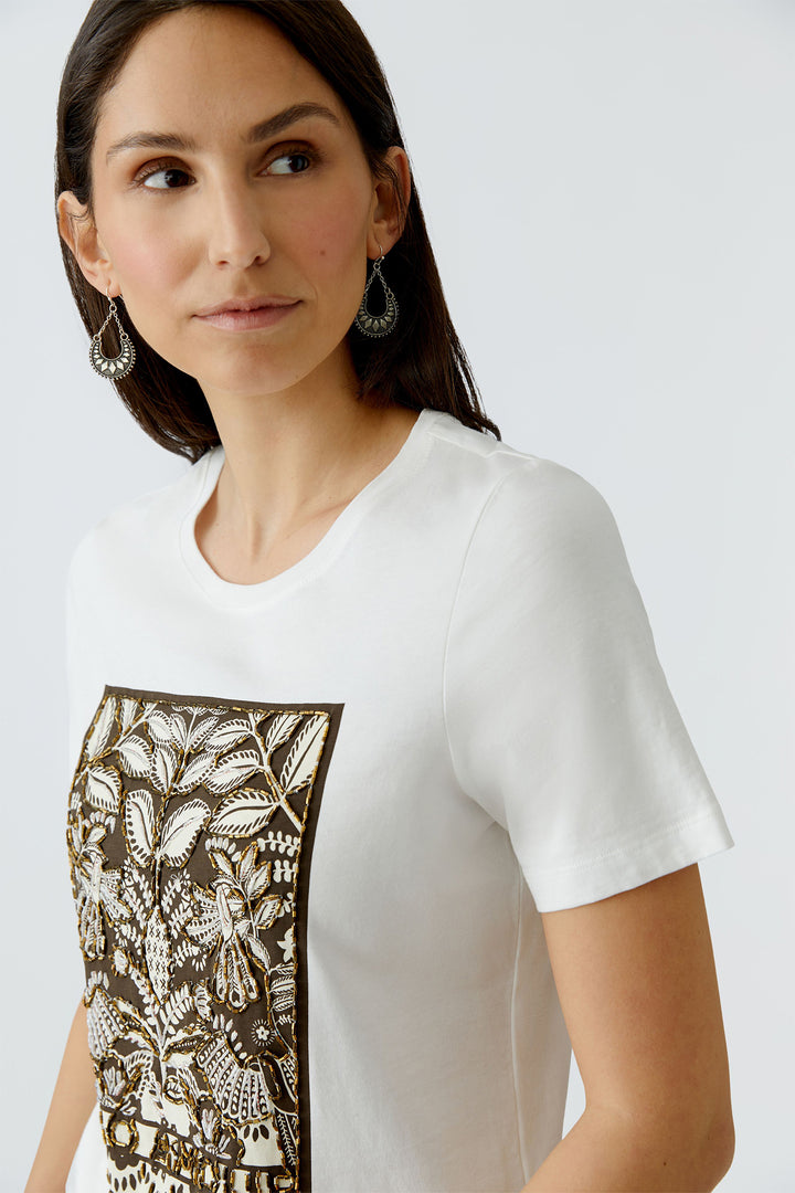 Oui 97514 White Cloud Dancer Beaded Motif T-Shirt