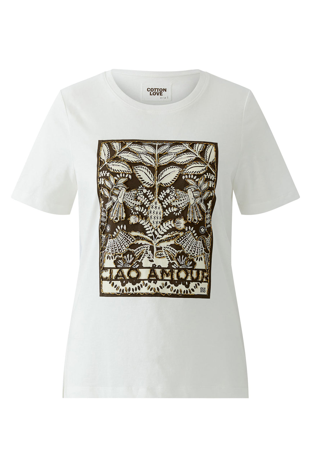 Oui 97514 White Cloud Dancer Beaded Motif T-Shirt