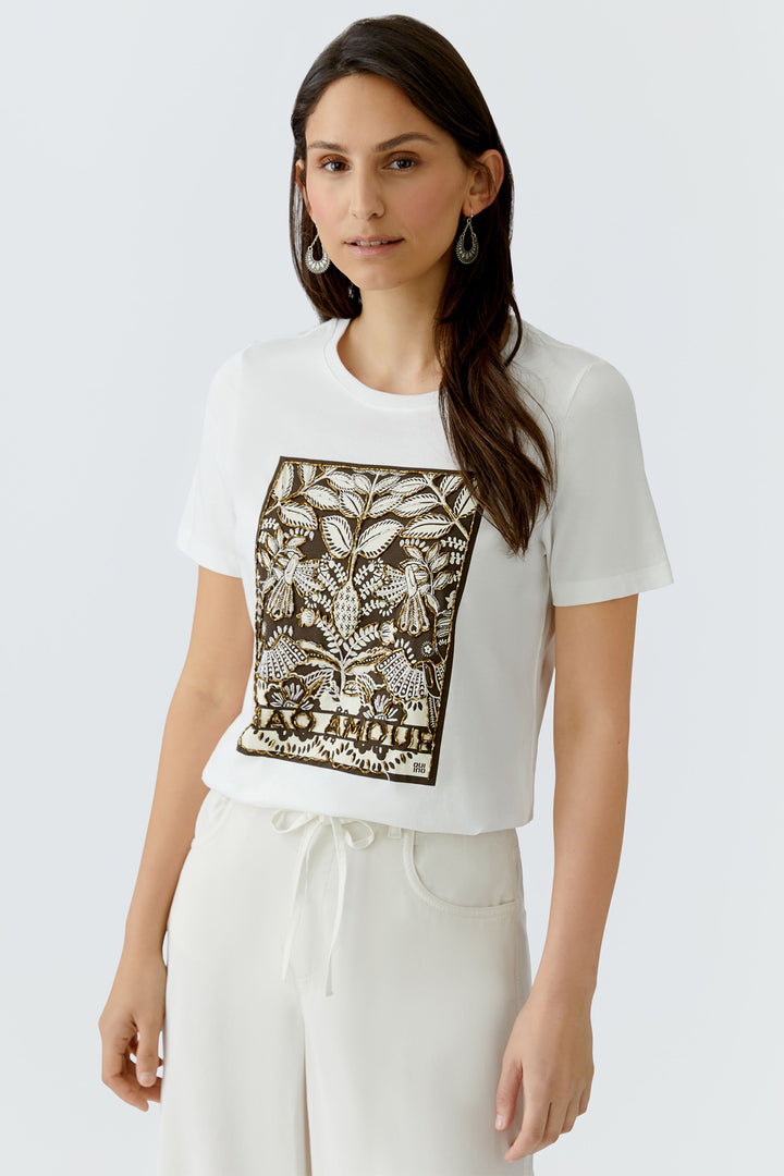 Oui 97514 White Cloud Dancer Beaded Motif T-Shirt