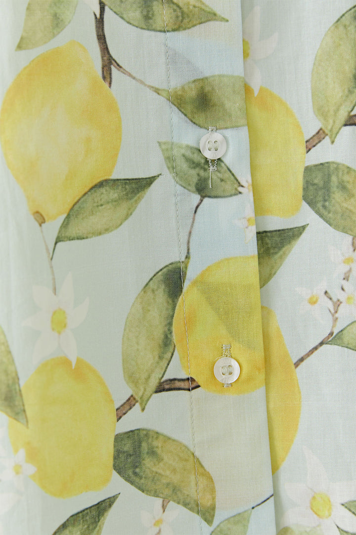 Oui 97535 Light Green Yellow Lemon Print Shirt