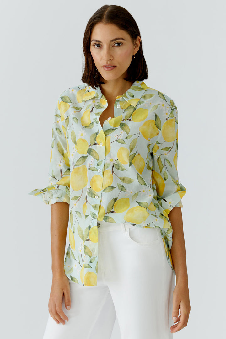 Oui 97535 Light Green Yellow Lemon Print Shirt