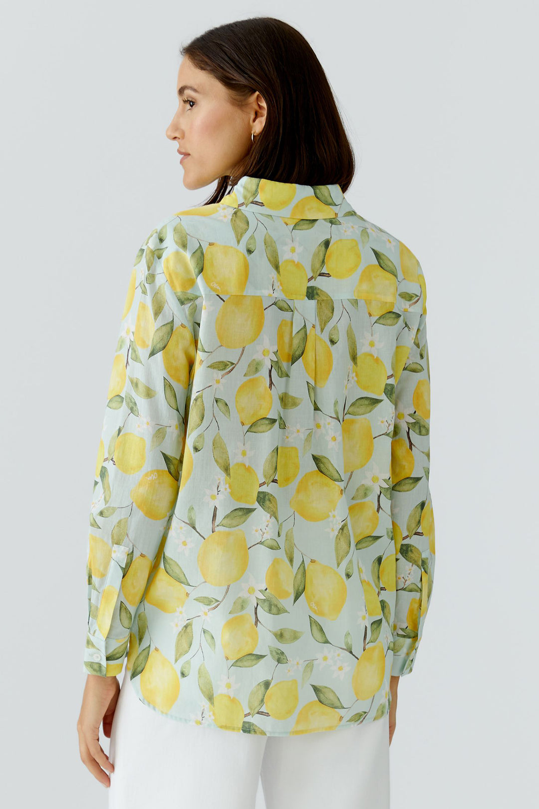 Oui 97535 Light Green Yellow Lemon Print Shirt