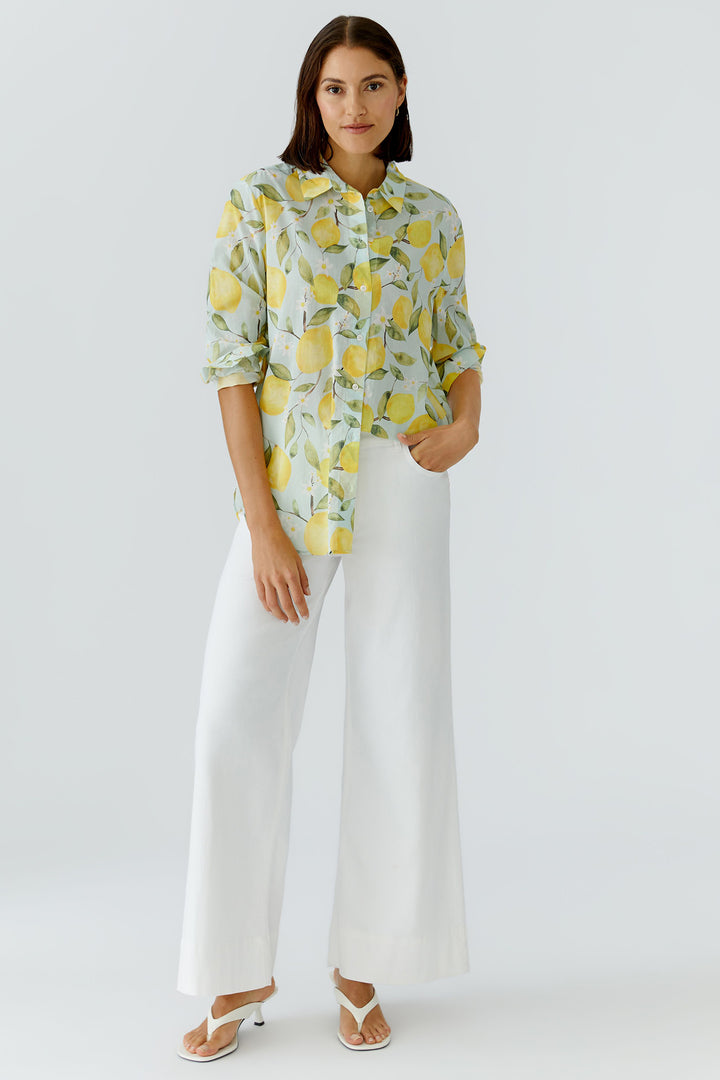 Oui 97535 Light Green Yellow Lemon Print Shirt