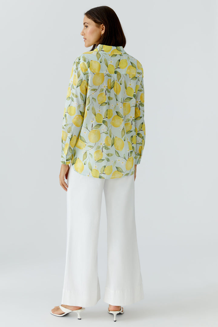 Oui 97535 Light Green Yellow Lemon Print Shirt