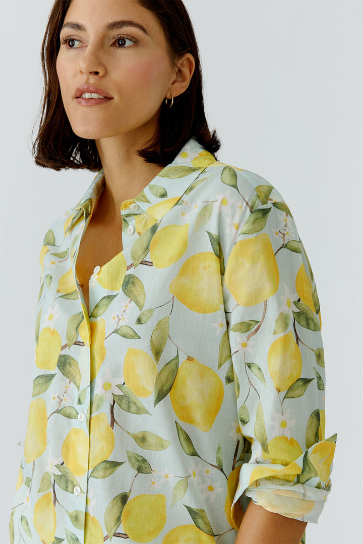 Oui 97535 Light Green Yellow Lemon Print Shirt