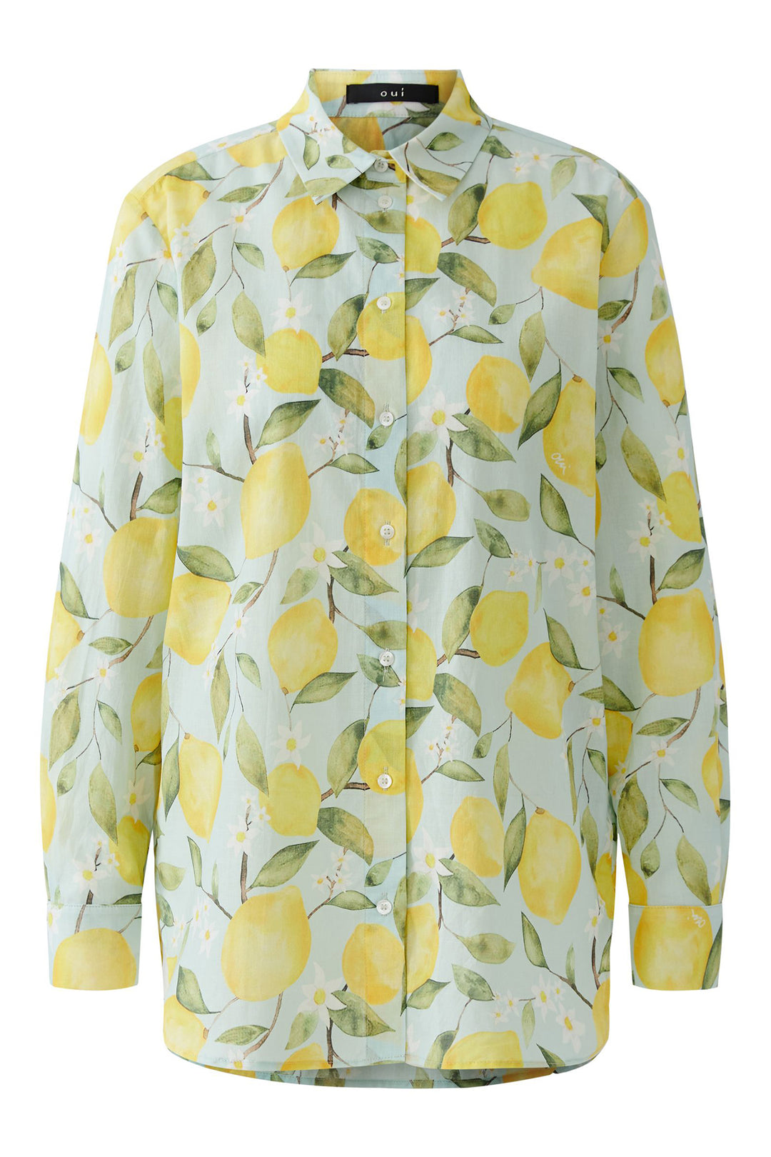 Oui 97535 Light Green Yellow Lemon Print Shirt