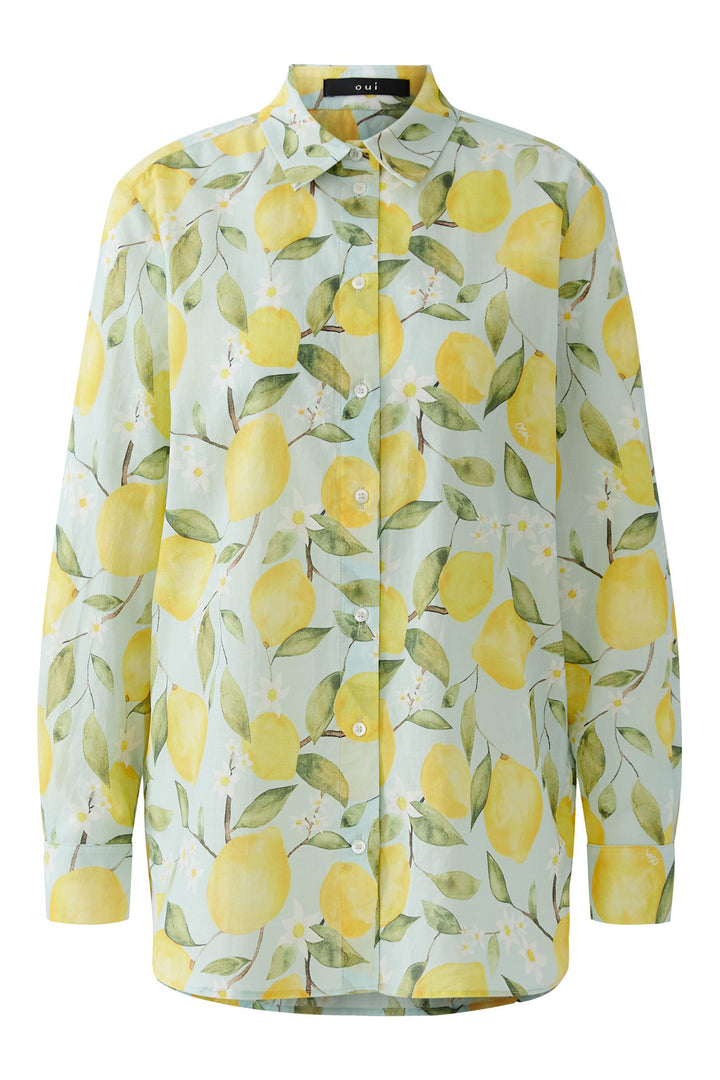 Oui 97535 Light Green Yellow Lemon Print Shirt