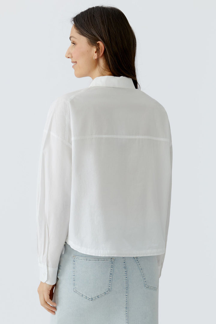 Oui 97538 Optic White Drawstring Waist Blouse