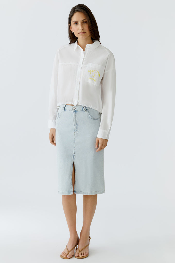 Oui 97538 Optic White Drawstring Waist Blouse