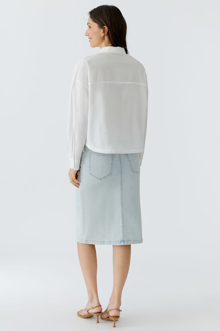 Oui 97538 Optic White Drawstring Waist Blouse