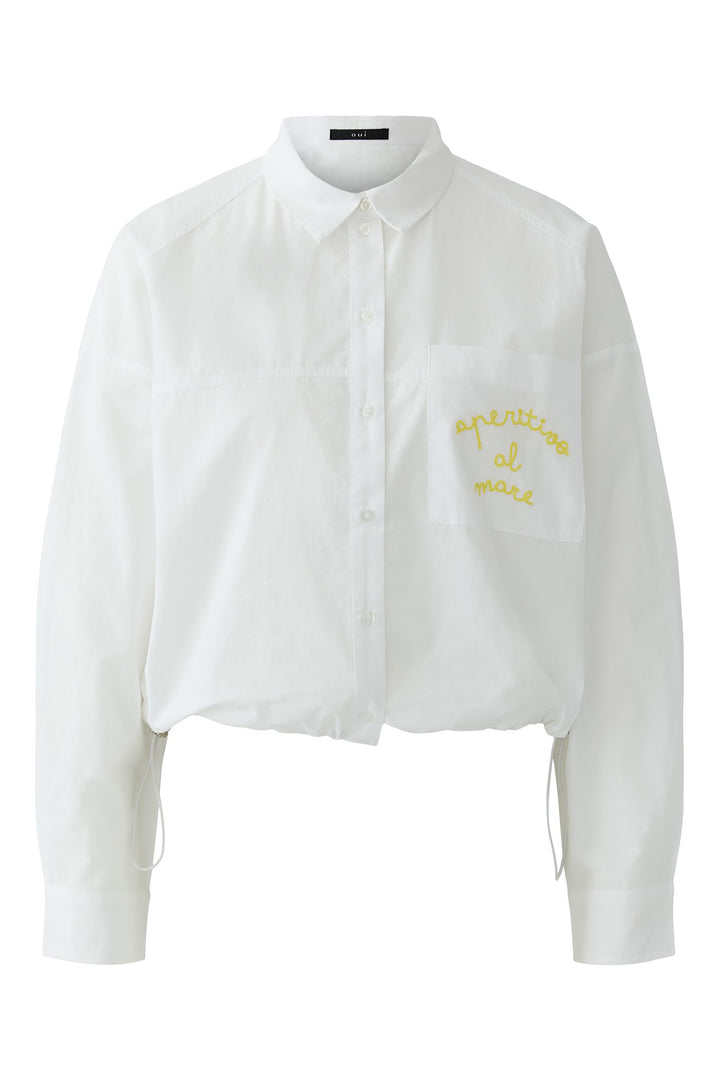 Oui 97538 Optic White Drawstring Waist Blouse