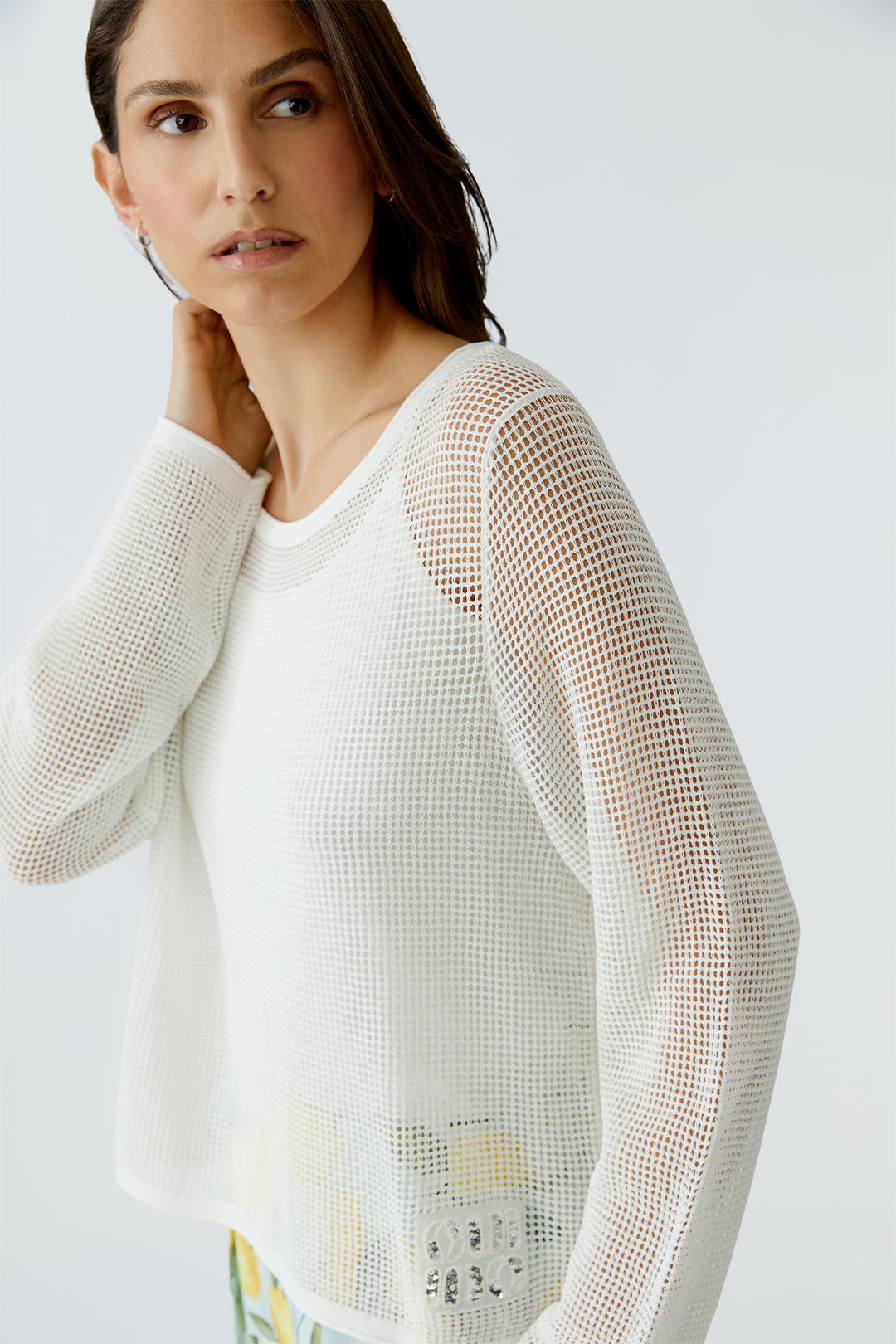 Oui 97552 Cloud Dancer White Mesh Knit Jumper 1006