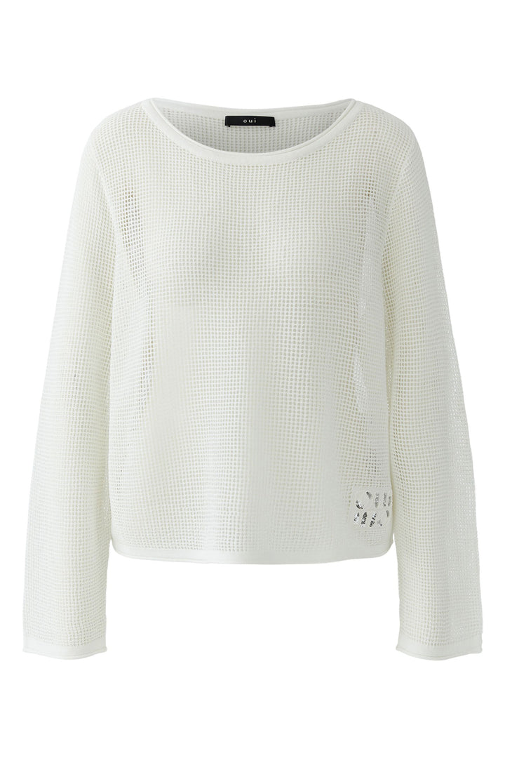 Oui 97552 Cloud Dancer White Mesh Knit Jumper 1006