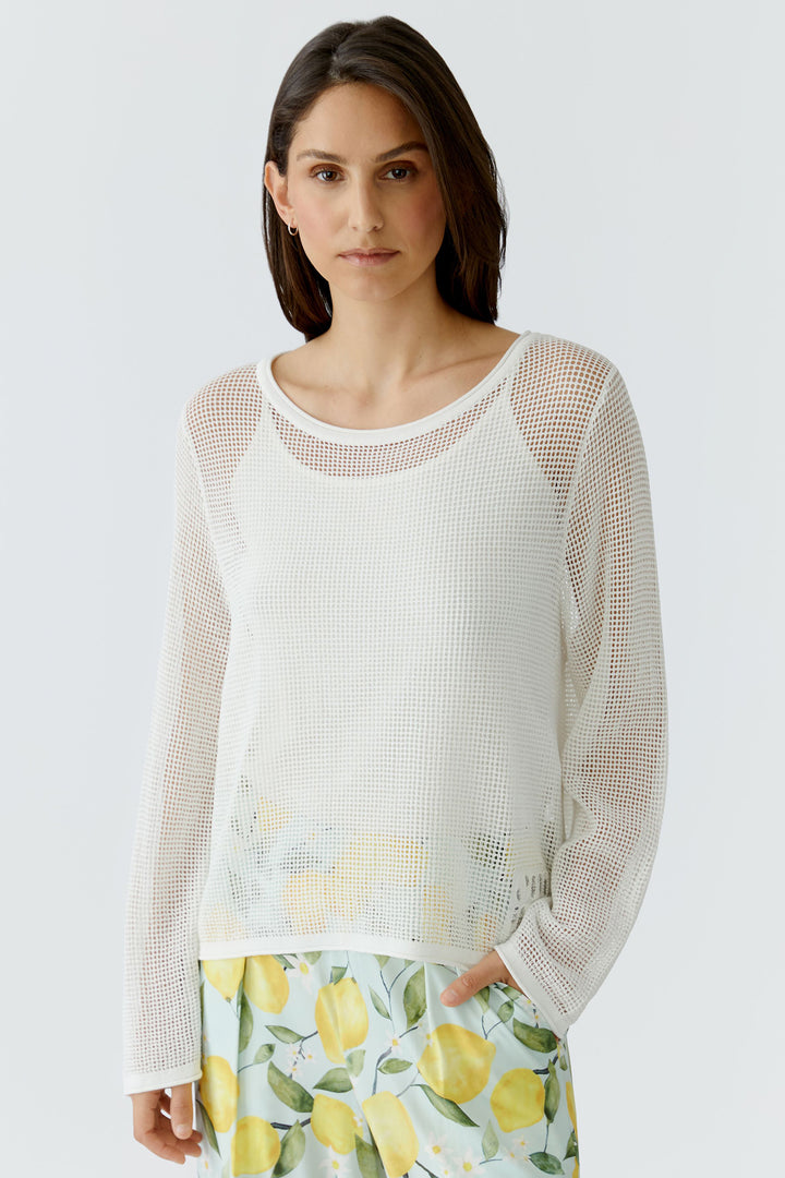 Oui 97552 Cloud Dancer White Mesh Knit Jumper 1006