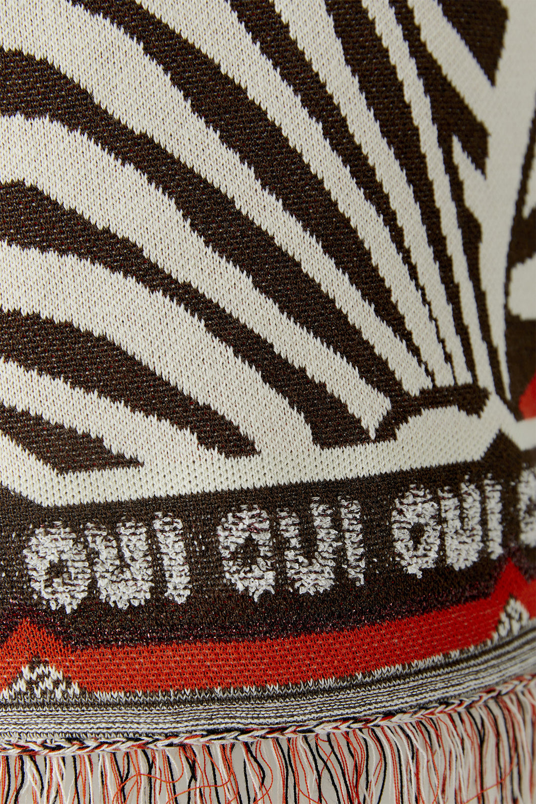 Oui 97558 Dark Brown Print Jumper - Short Sleeve Tassle Edge