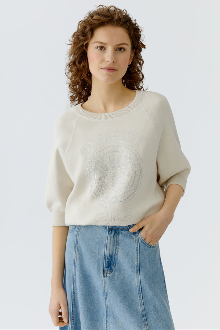 Oui 97626 Whitecap Grey Offwhite Crystal Motif Jumper 1088