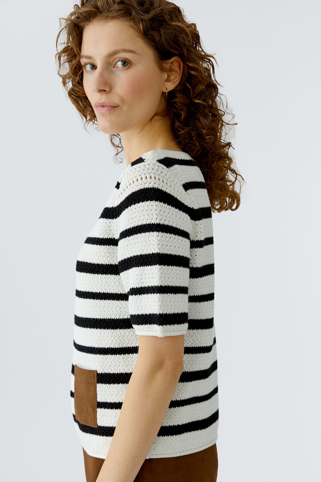 Oui 97629 White Black Stripe Jumper 0109