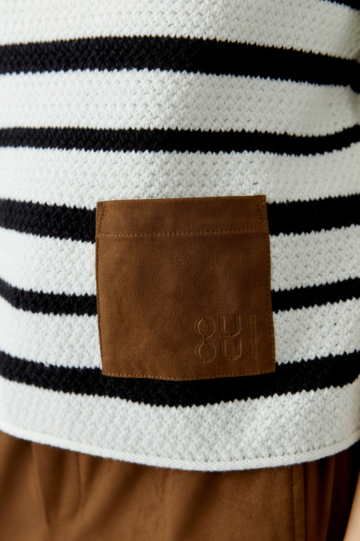Oui 97629 White Black Stripe Jumper 0109