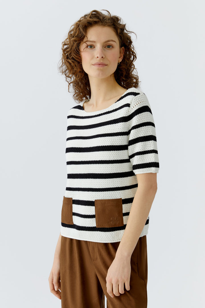 Oui 97629 White Black Stripe Jumper 0109