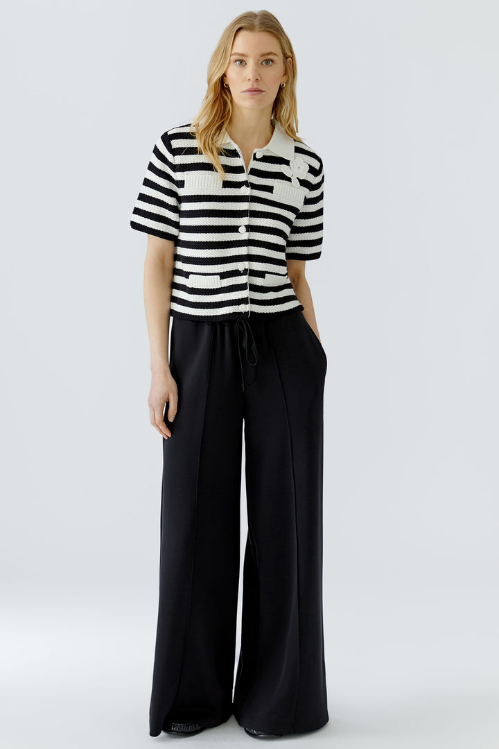 Oui 97886 White Black Stripe Cardigan Jacket
