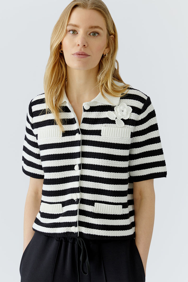Oui 97886 White Black Stripe Cardigan Jacket