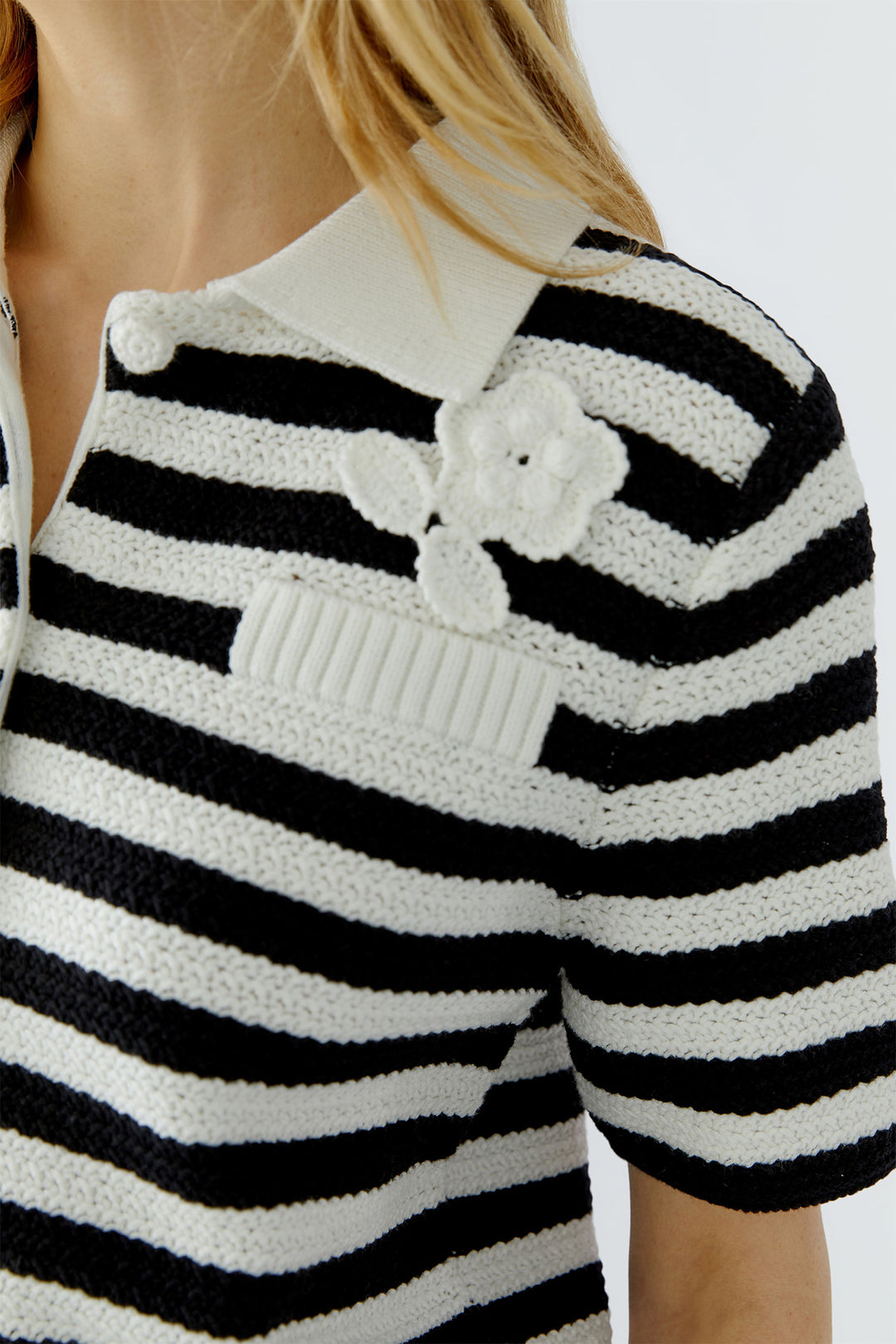 Oui 97886 White Black Stripe Cardigan Jacket