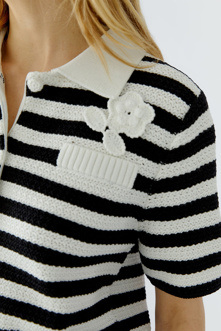 Oui 97886 White Black Stripe Cardigan Jacket