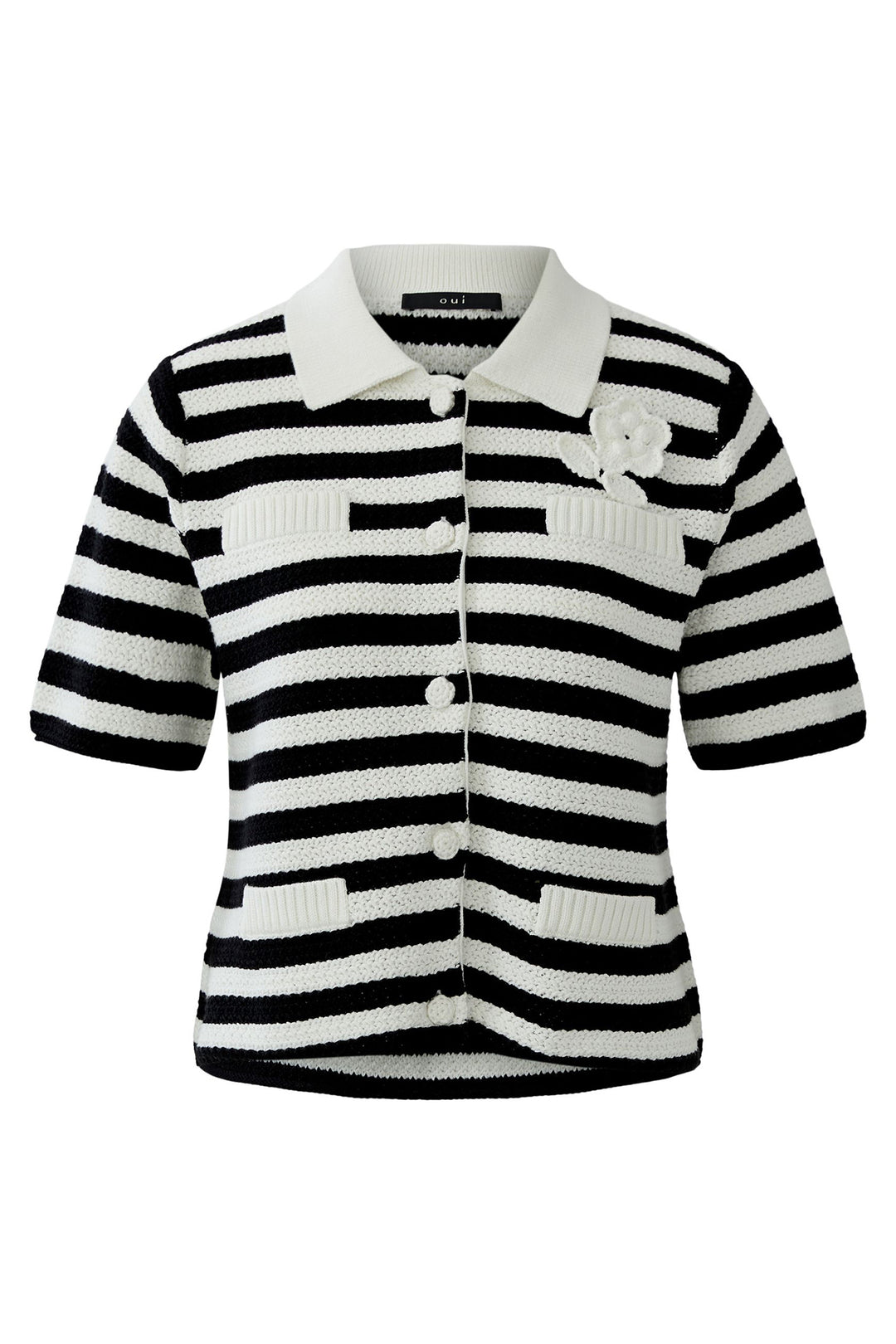Oui 97886 White Black Stripe Cardigan Jacket