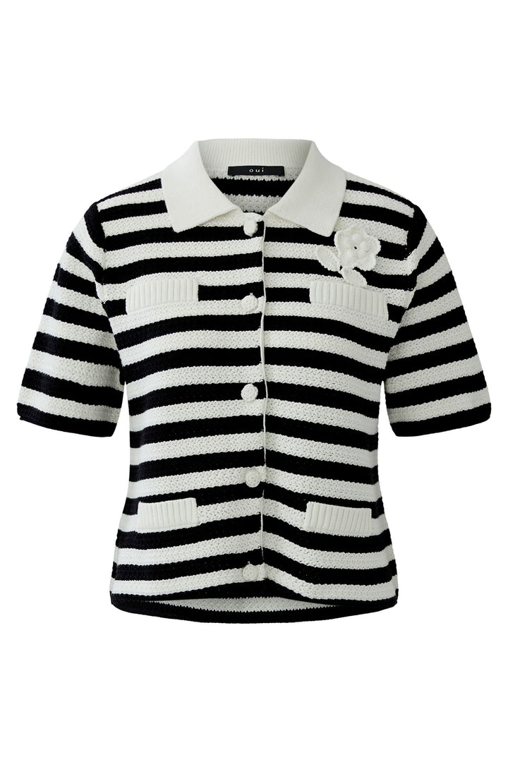 Oui 97886 White Black Stripe Cardigan Jacket