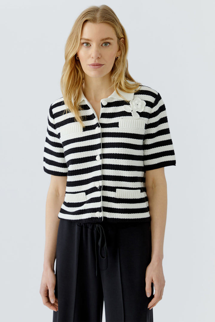 Oui 97886 White Black Stripe Cardigan Jacket
